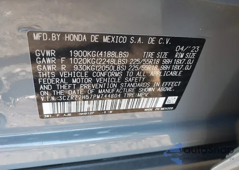 2023 Honda Hr-V Sport z USA, uszkodzony, nr VIN 3CZRZ2H57PM744804